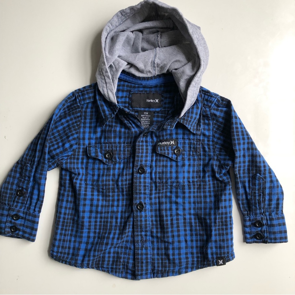 Baby Hurley hoodie button down shirt size 12 Months